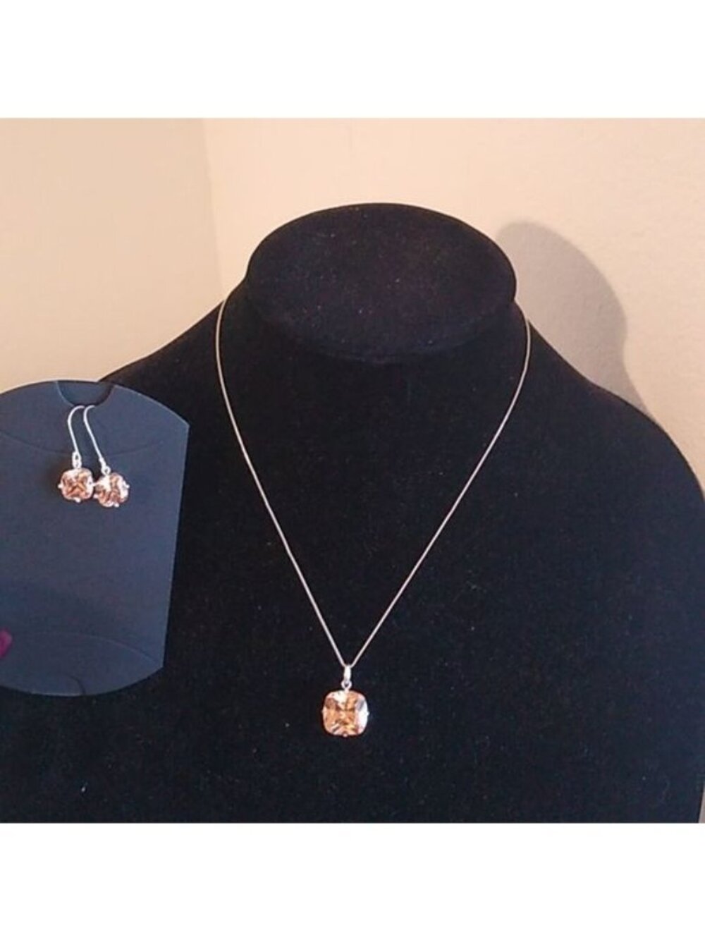 Sterling Silver Morganite Trillionaire Cut Cushion Pendant and Earrings Set